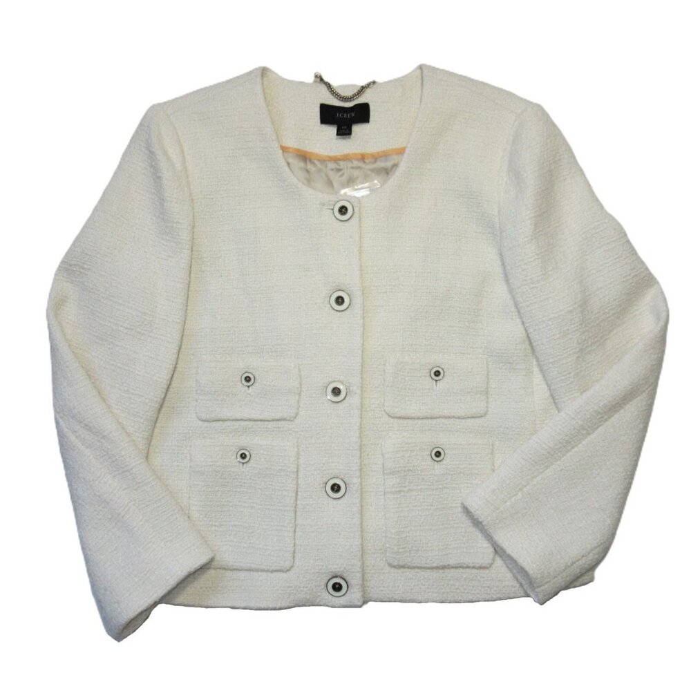NWT J.Crew Lady Jacket in Ivory Maritime Tweed Collarless Wool Blend 12 - Picture 2 of 8